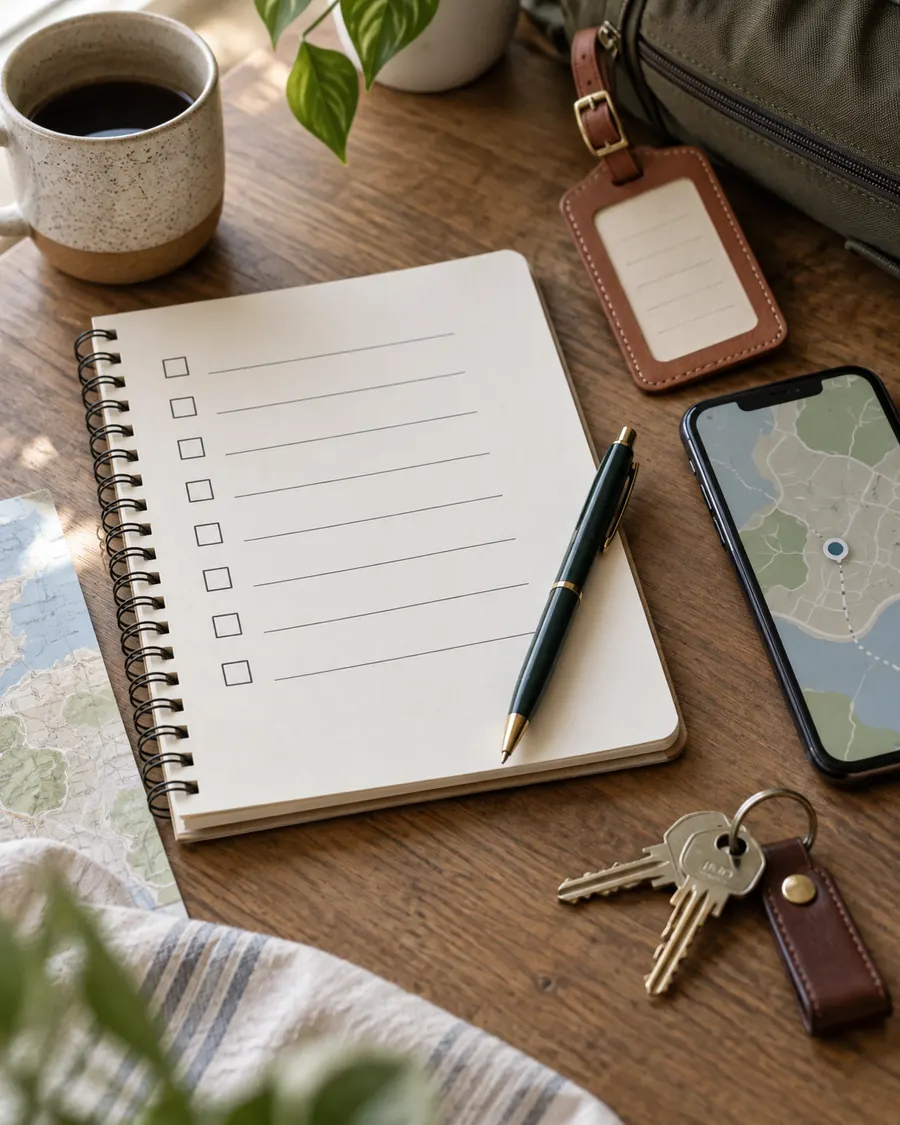 Carnet de vérifications, carte et accessoires avant un départ