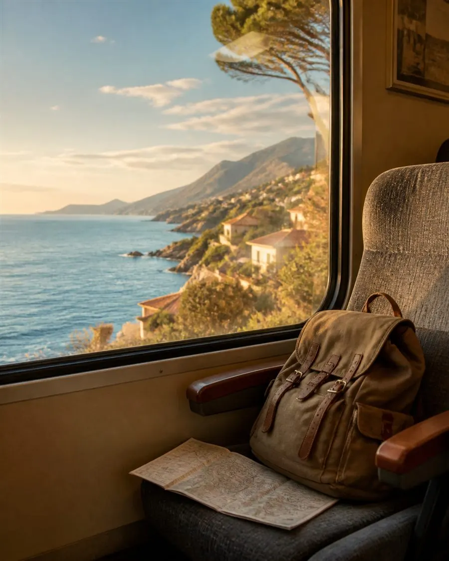 Voyage en train le long d’une côte méditerranéenne baignée de soleil