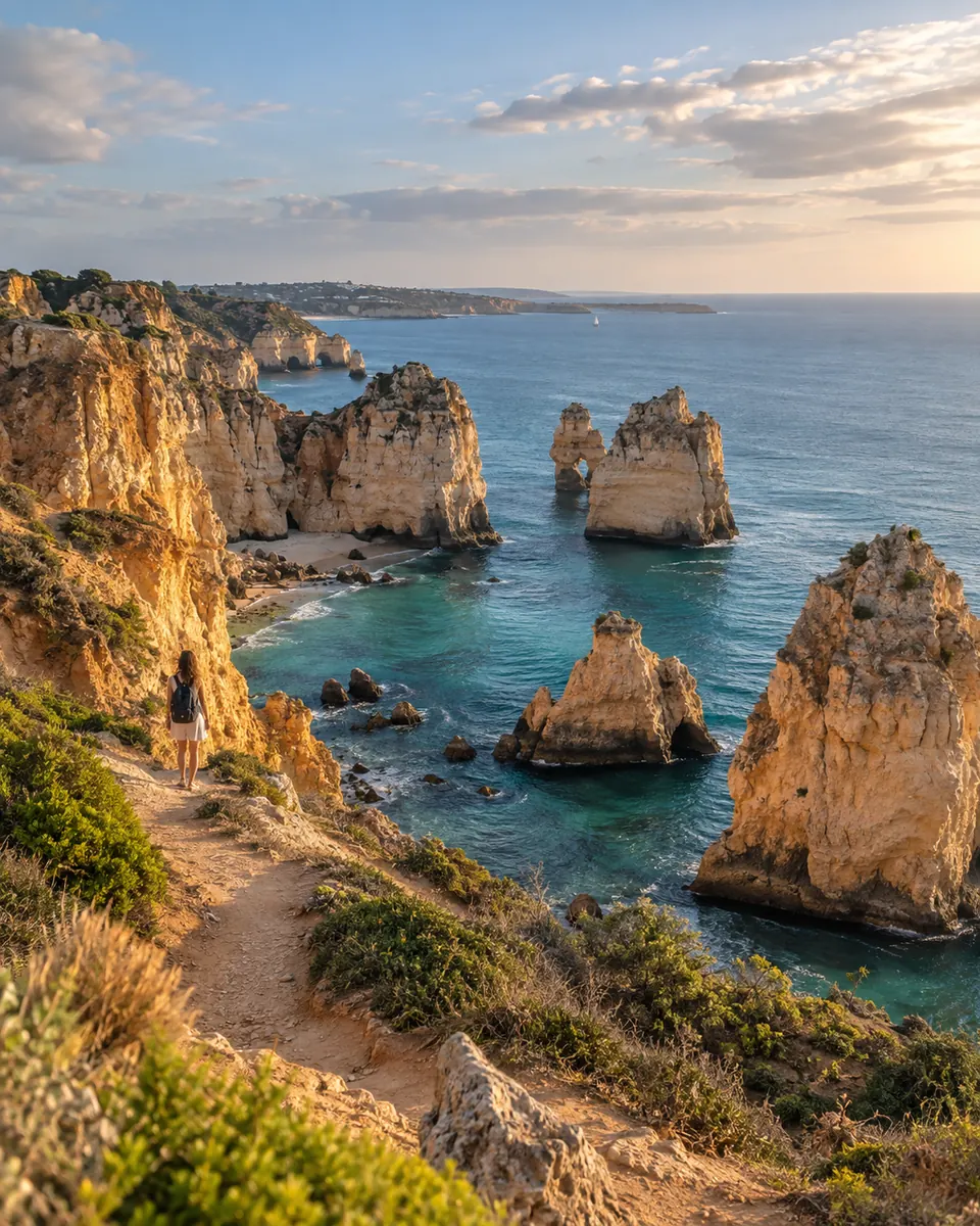 Sentier côtier au-dessus des falaises de l’Algarve au Portugal