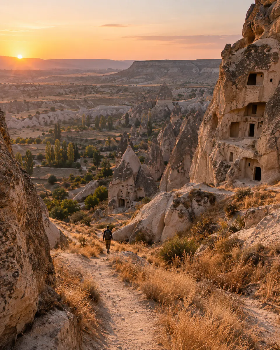 Sentier dans les vallées rocheuses de Cappadoce en Turquie