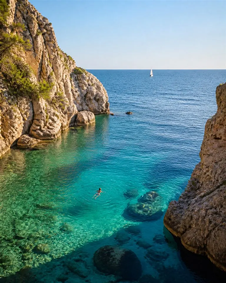 Crique méditerranéenne turquoise au pied de falaises claires
