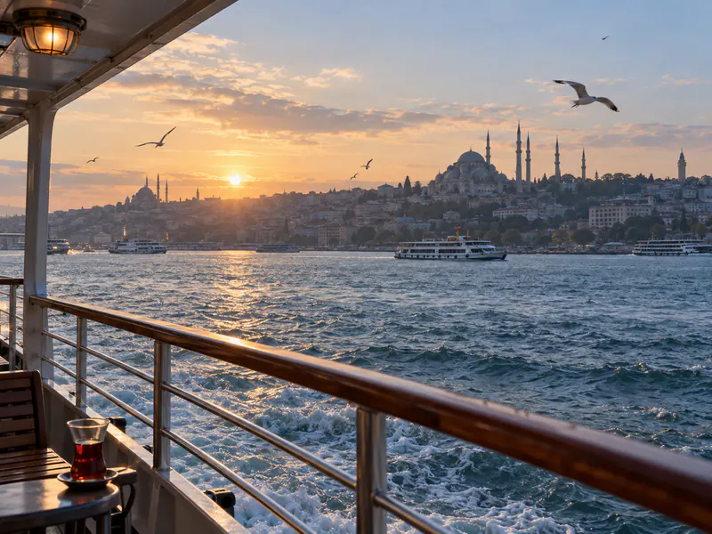 Bosphore et silhouette historique d’Istanbul au lever du jour en Turquie